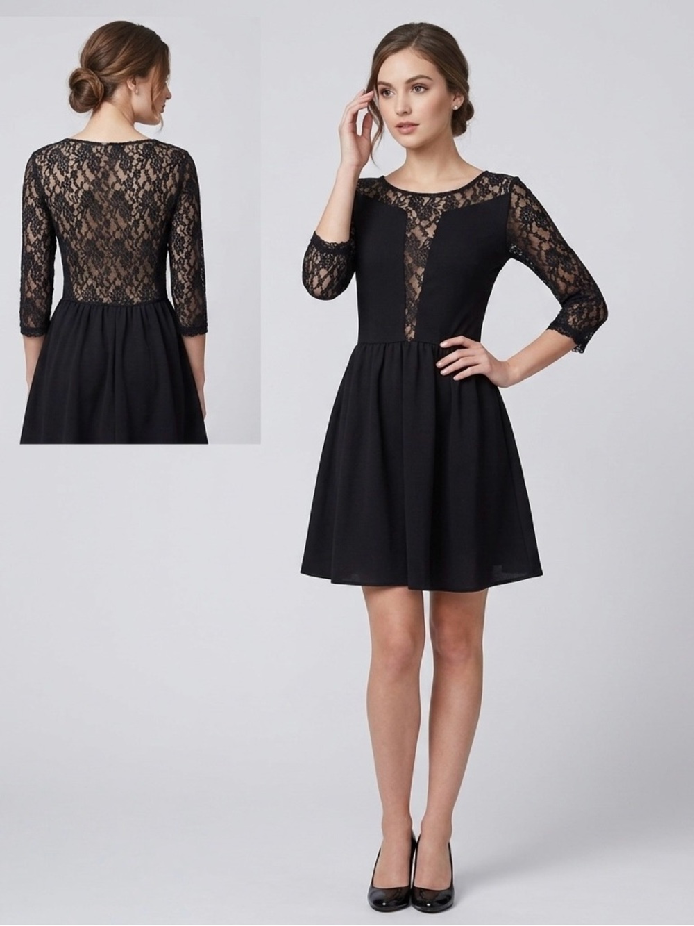 Women’s Black A-Line Skater Dress w/ Lace